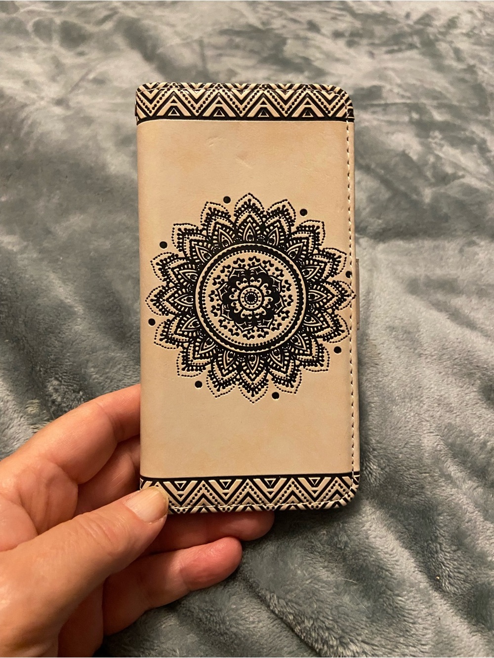 Samsung Beige Phone Case with Black Mandala Design